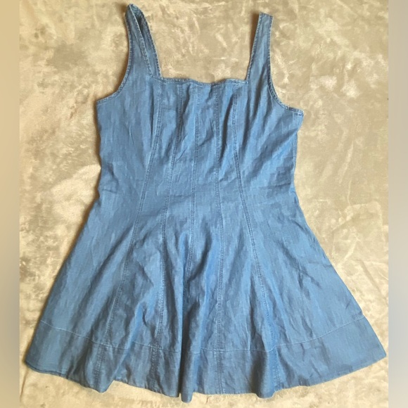 LOFT Chambray Seamed Mini Flare Dress Size 12 - Picture 1 of 7